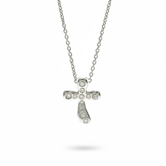 Tiffany Cross Diamond Necklace Platinum Diamond Men,Women Fashion Pendant Necklace