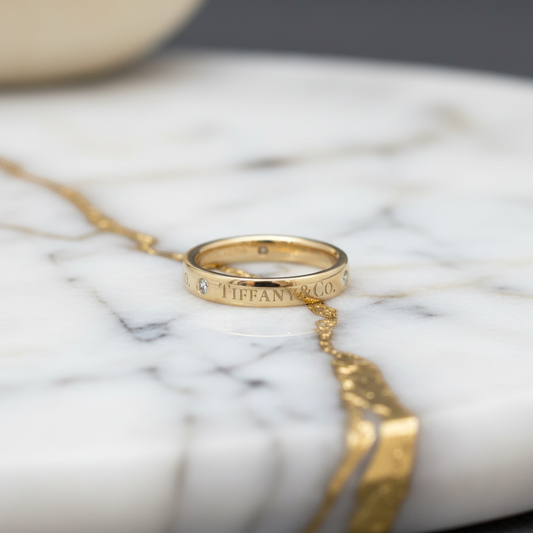 Tiffany Flat Band Ring With Diamonds Pink Gold (18K) Fashion Diamond Band Ring Pink Gold