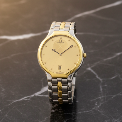 OMEGA De Ville Symbol K18 Gold Steel Quartz Mens Watch 196.0316 Polished