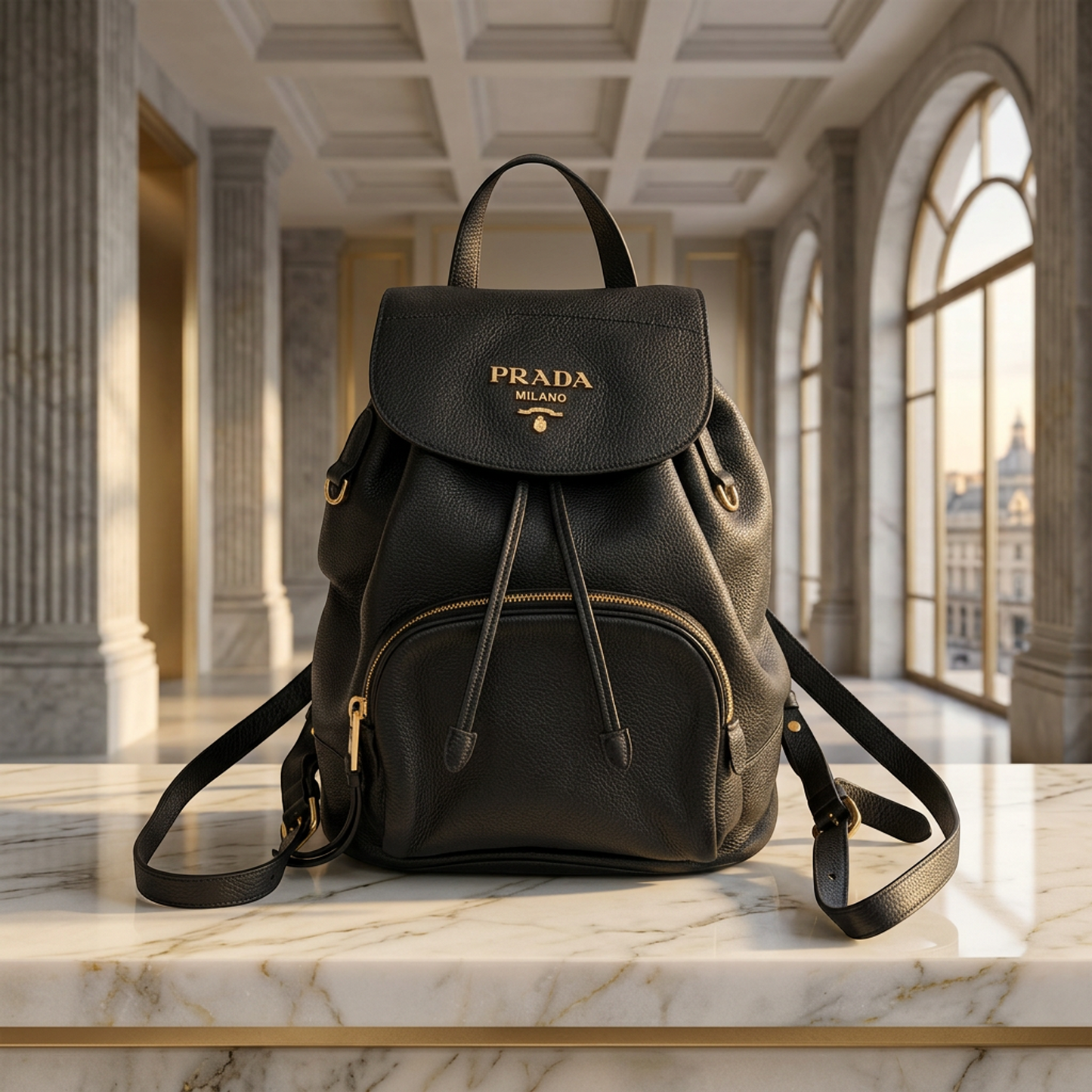 Prada VIT.DAINO 1BZ035 Women's Leather Backpack Black