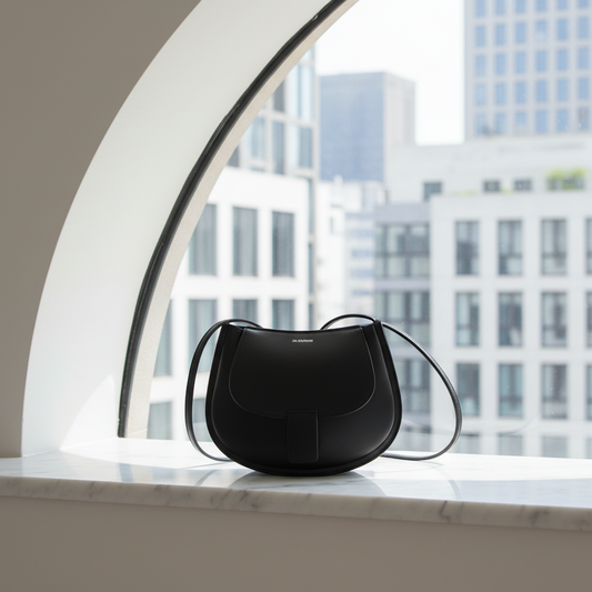 Jil Sander Crescent Women's Leather Shoulder Bag Black