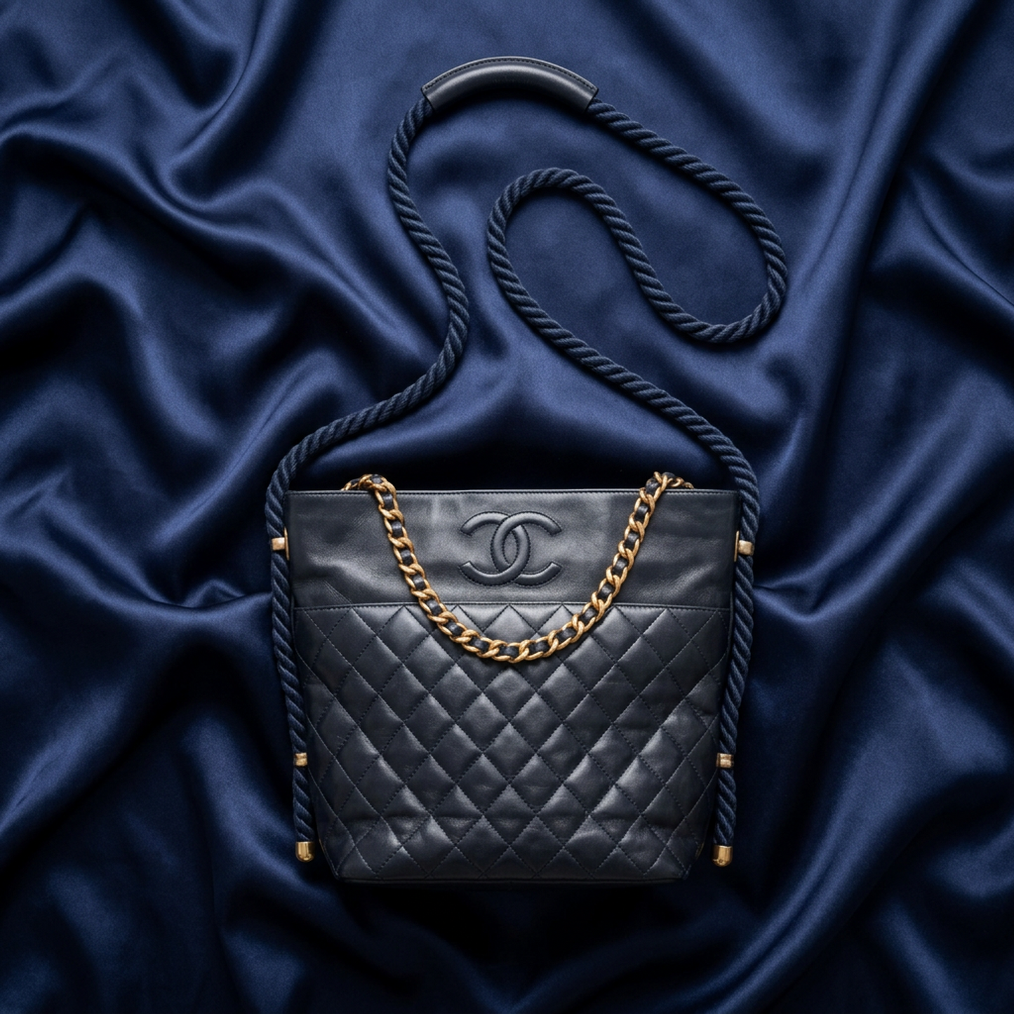 Chanel Matelasse Chain Handle 2-way Bag Women's Leather Handbag,Shoulder Bag Navy