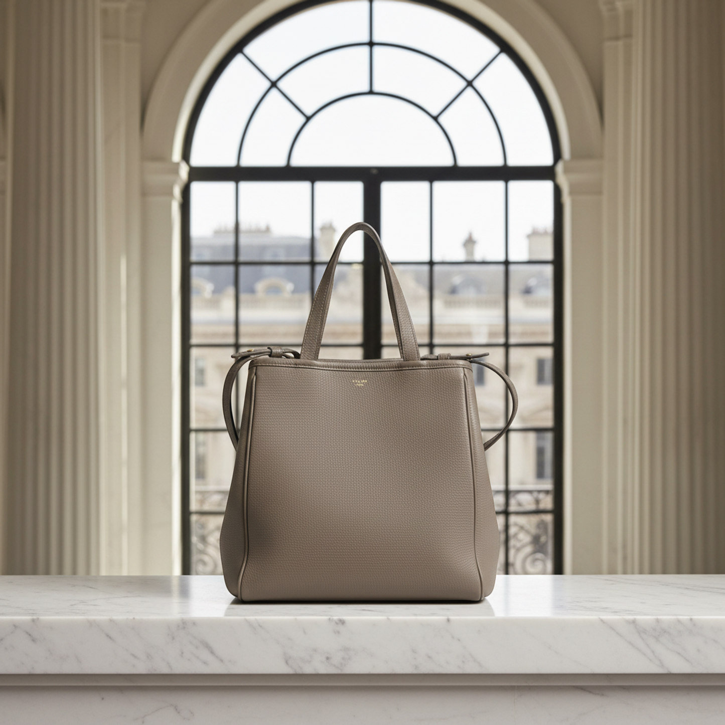 Celine Small Fold Cabas 194073 Women's Leather Handbag,Shoulder Bag Gray Brown