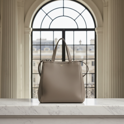 Celine Small Fold Cabas 194073 Women's Leather Handbag,Shoulder Bag Gray Brown