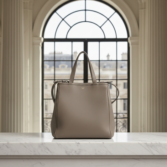Celine Small Fold Cabas 194073 Women's Leather Handbag,Shoulder Bag Gray Brown