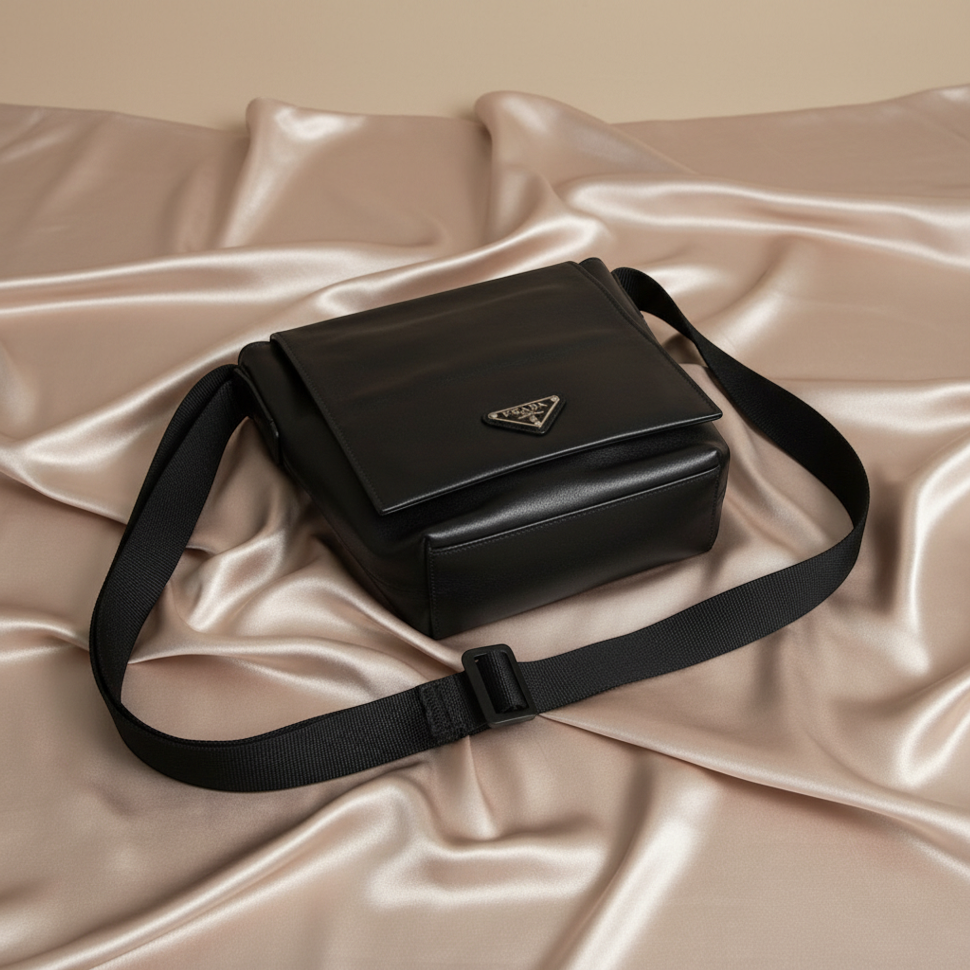Prada Men,Women Leather Shoulder Bag Black