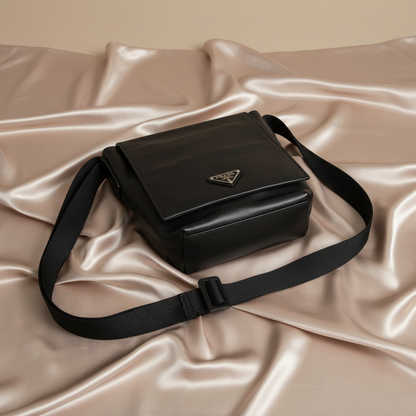 Prada Men,Women Leather Shoulder Bag Black