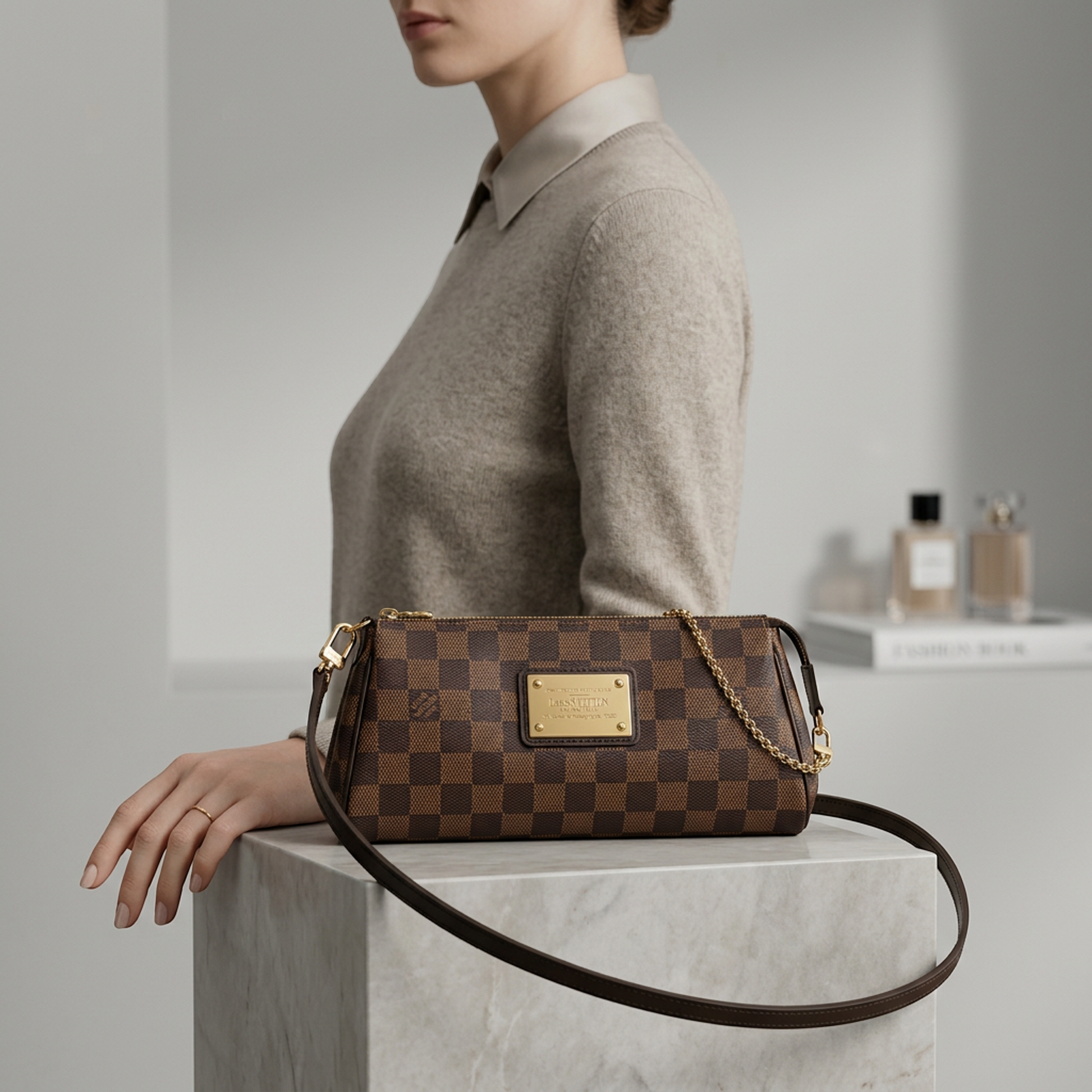 Louis Vuitton Damier Eva N55213 Women's Handbag,Shoulder Bag Brown,Ebene
