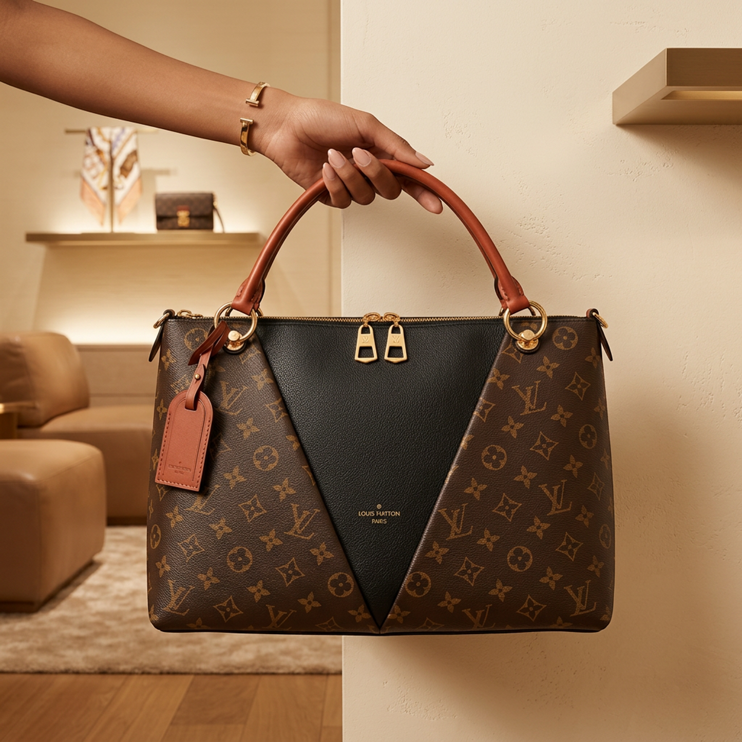 Louis Vuitton Damier V Tote MM M43948 Women's Shoulder Bag,Tote Bag Black,Brown
