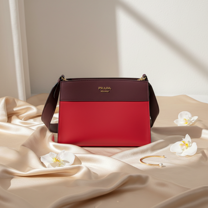 Prada Bibliothèque 1BC034 Women's Leather Shoulder Bag Red Color,Wine