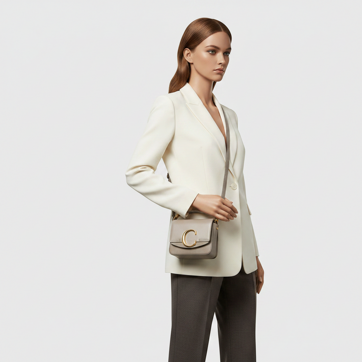 Chloé Chloe C Mini CHC19US193A3723W Women's Leather,Suede Handbag,Shoulder Bag Grayish