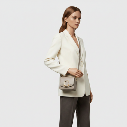 Chloé Chloe C Mini CHC19US193A3723W Women's Leather,Suede Handbag,Shoulder Bag Grayish
