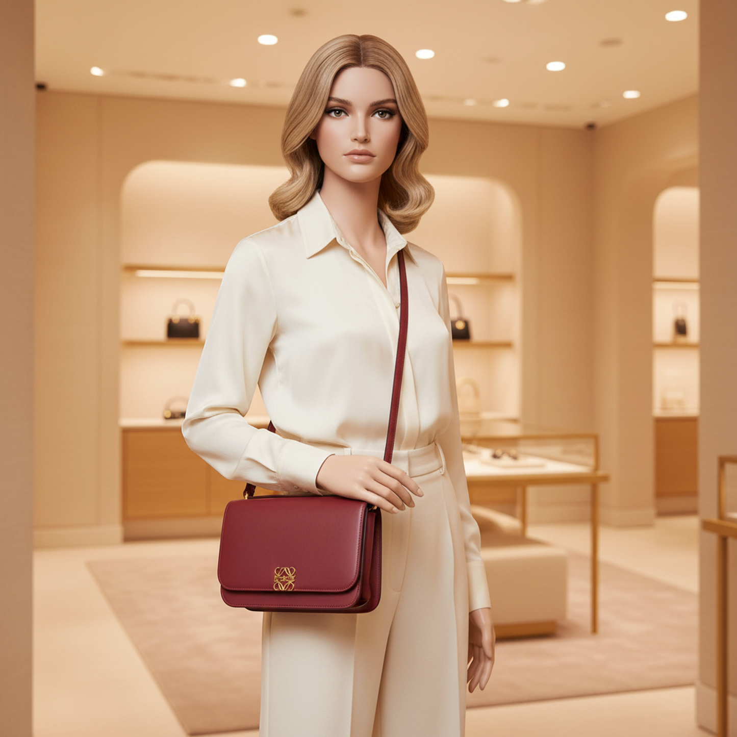 Loewe Goya Women's Leather Shoulder Bag Red Color
