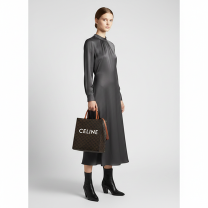 Celine Vertical Cabas Triomphe Women,Men PVC,Leather Shoulder Bag,Tote Bag Brown,Dark Brown