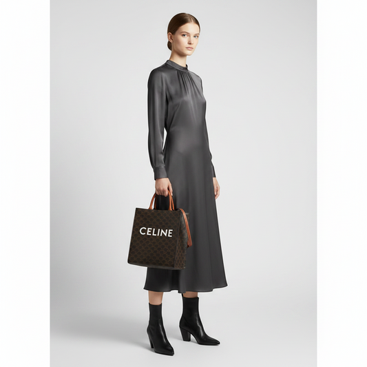Celine Vertical Cabas Triomphe Women,Men PVC,Leather Shoulder Bag,Tote Bag Brown,Dark Brown