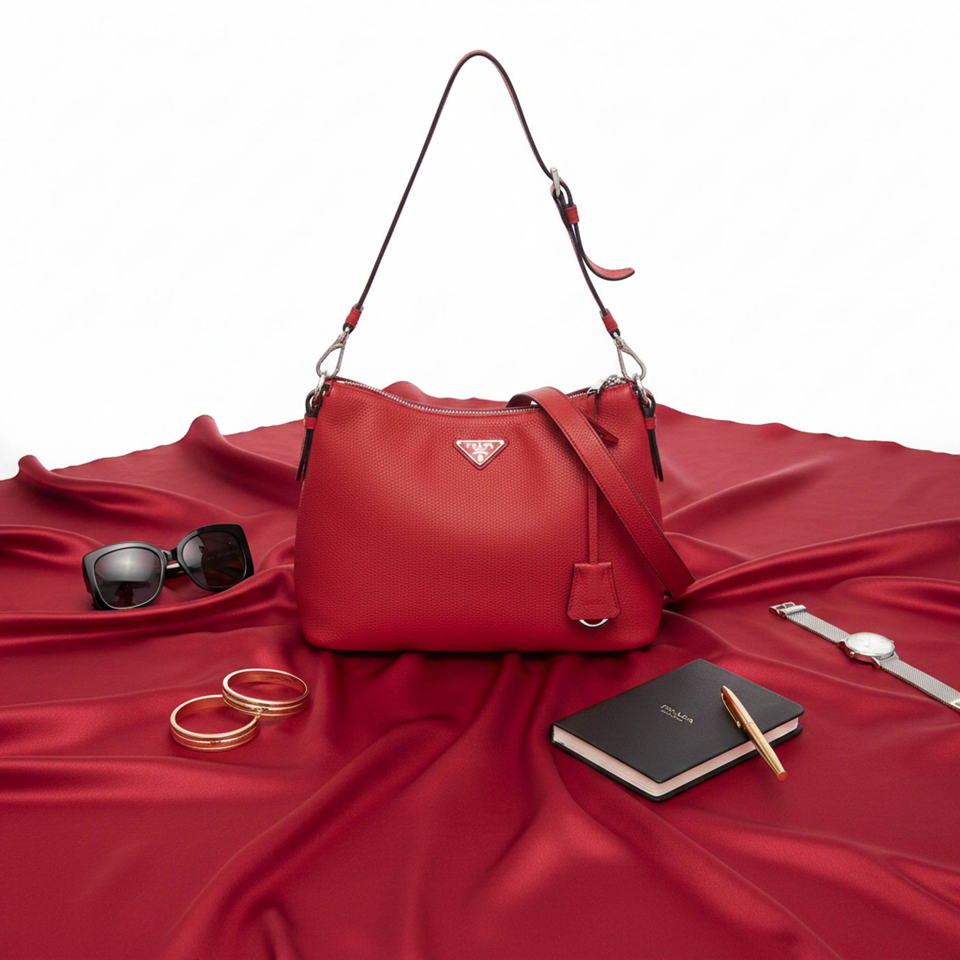 Prada VIT.DAINO BR5122 Women's Leather Shoulder Bag Red Color