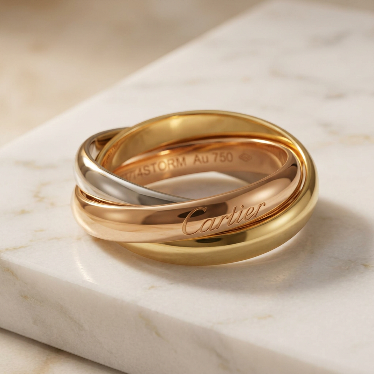 Cartier Trinity Ring With 5 Diamonds Yellow Gold (18K),Pink Gold (18K),White Gold (18K) Fashion Diamond Band Ring Gold