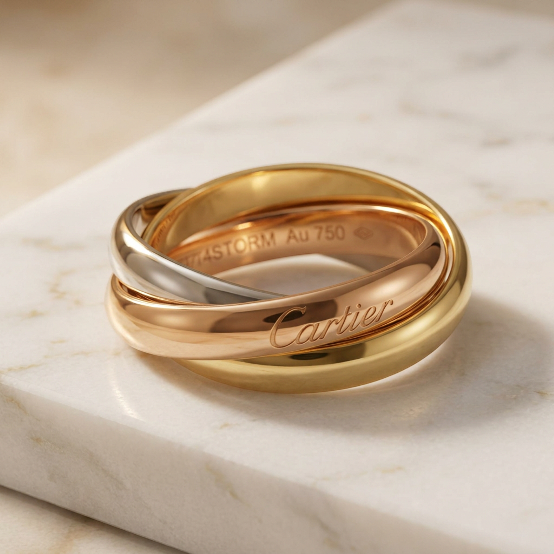 Cartier Trinity Ring With 5 Diamonds Yellow Gold (18K),Pink Gold (18K),White Gold (18K) Fashion Diamond Band Ring Gold