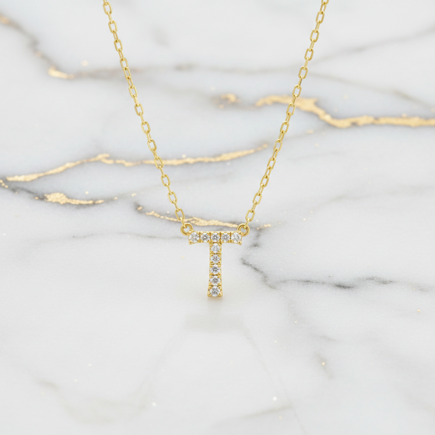AHKAH Initial "T" Diamond Necklace Yellow Gold (18K) Diamond Men,Women Fashion Pendant Necklace Carat/0.04 (Gold)