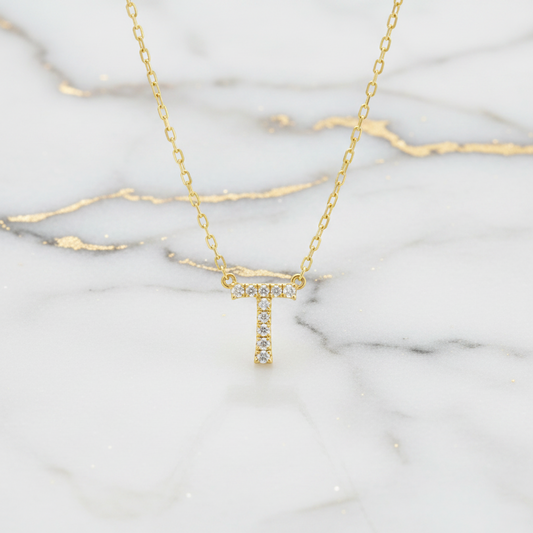 AHKAH Initial "T" Diamond Necklace Yellow Gold (18K) Diamond Men,Women Fashion Pendant Necklace Carat/0.04 (Gold)