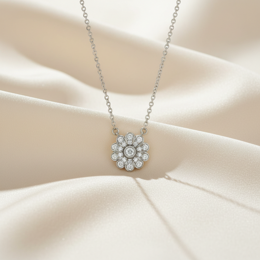 Tiffany Flower Diamond Necklace Platinum Diamond Men,Women Fashion Pendant Necklace