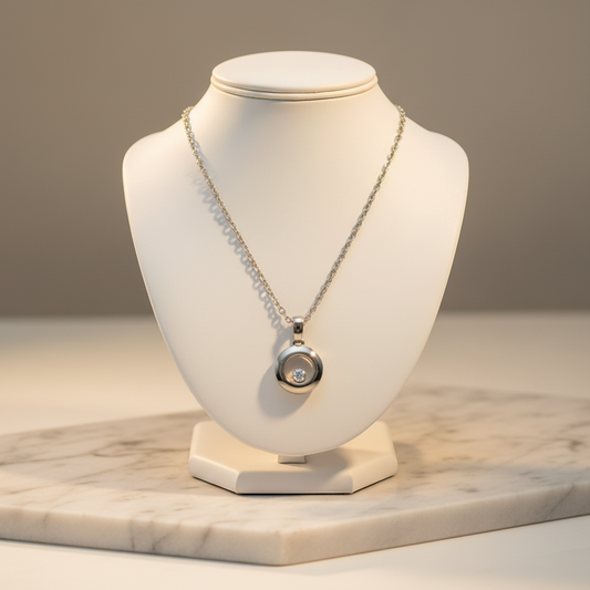 Chopard Happy Diamonds Necklace 79A017 White Gold (18K) Diamond Men,Women Fashion Pendant Necklace (Silver)