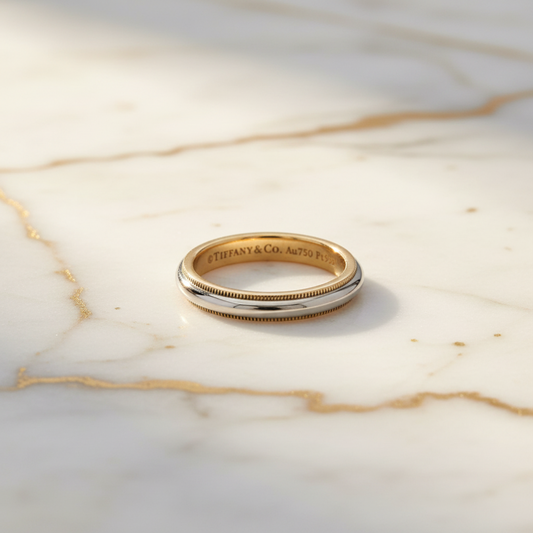 Tiffany Milgrain Ring Pink Gold (18K) Fashion No Stone Band Ring Silver,Pink Gold