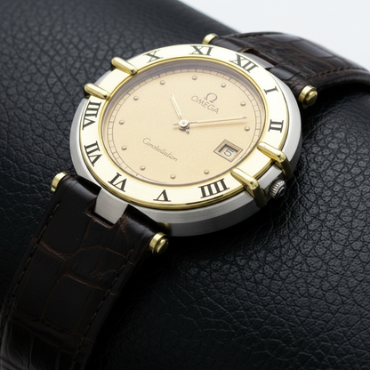 OMEGA Constellation Date 18K Gold Steel Mens Watch 196.0360 Polished
