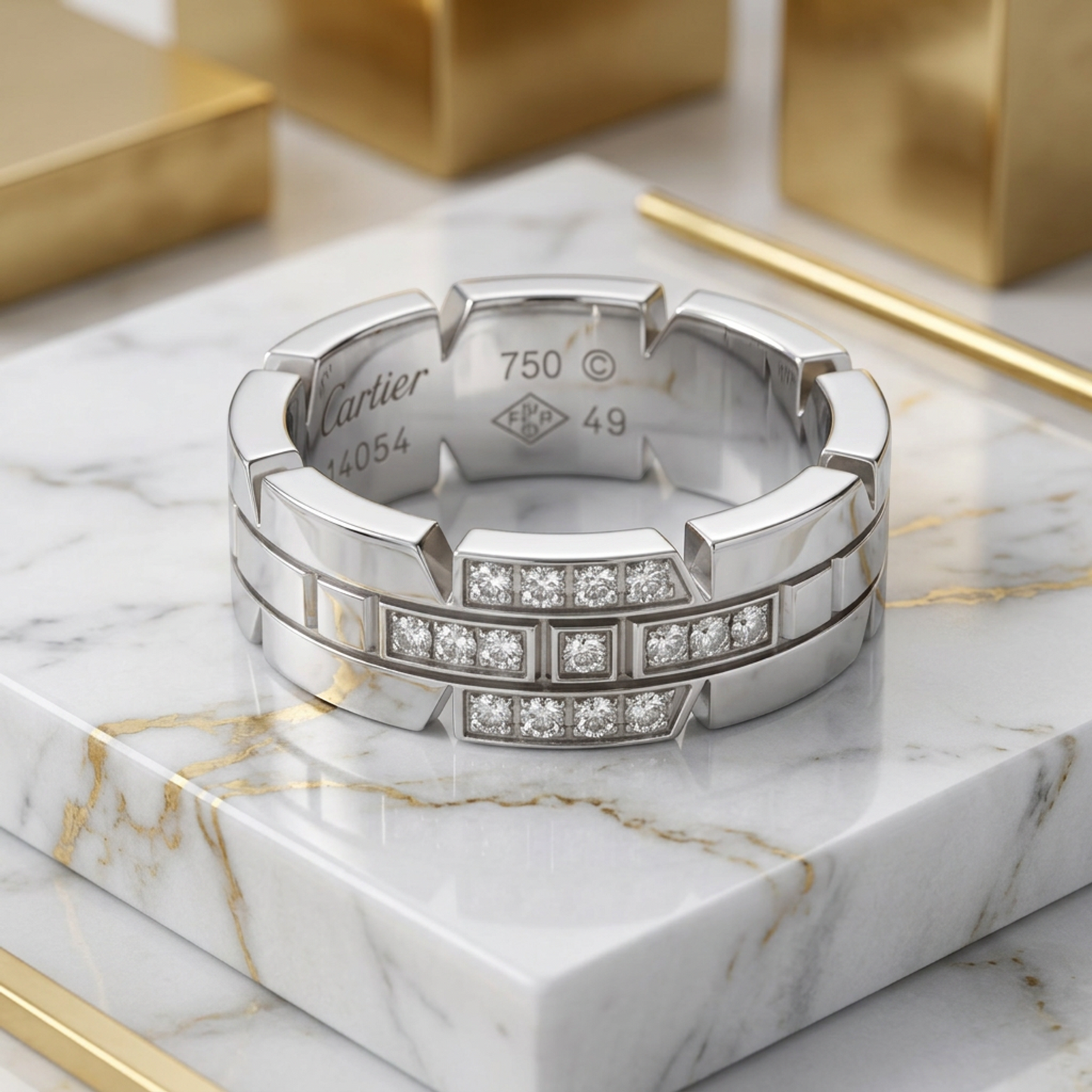 Cartier Tank Française Ring With Diamonds White Gold (18K) Fashion Diamond Band Ring Silver