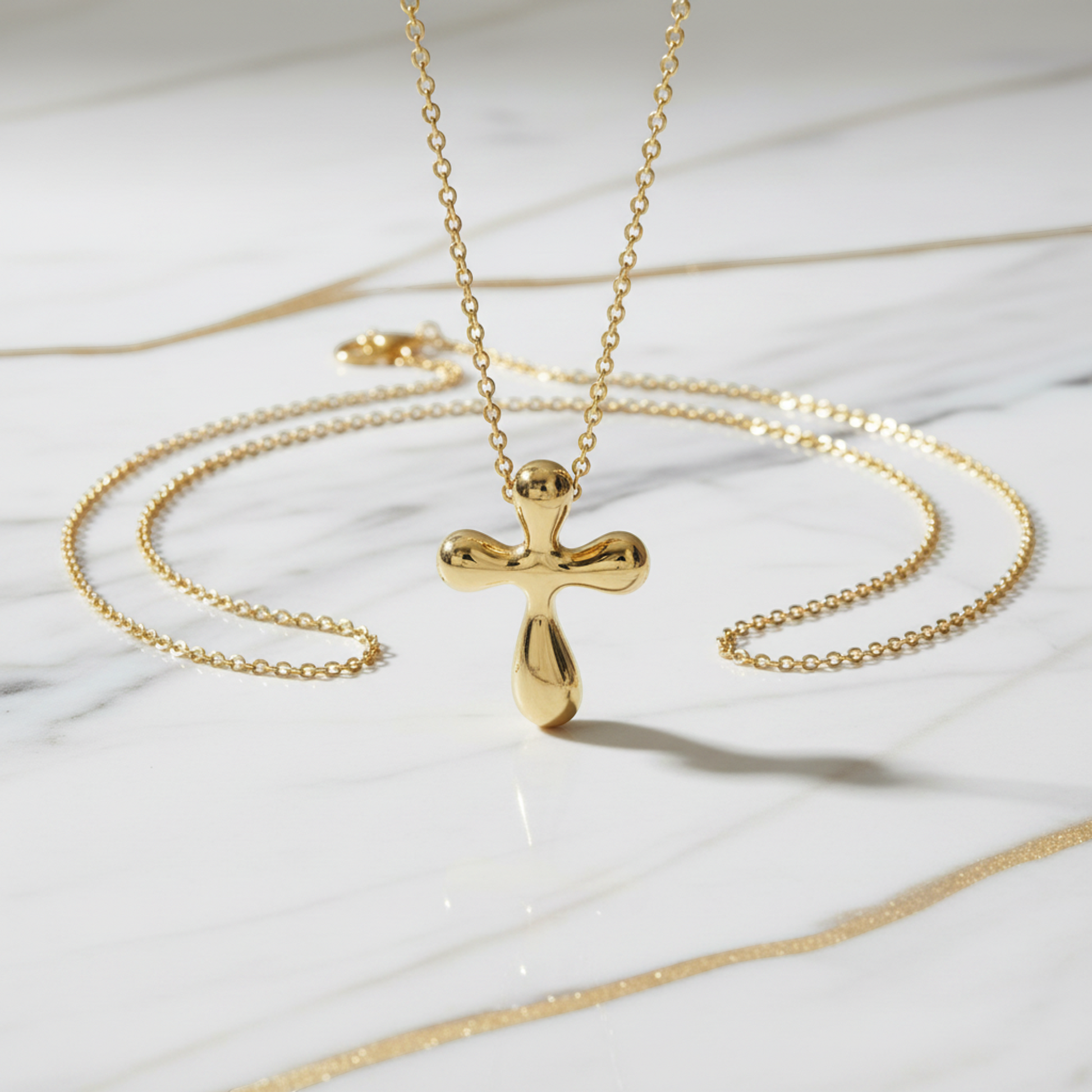 Tiffany Cross Necklace Yellow Gold (18K) No Stone Men,Women Fashion Pendant Necklace (Gold)