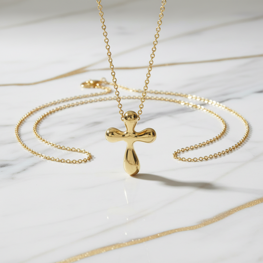 Tiffany Cross Necklace Yellow Gold (18K) No Stone Men,Women Fashion Pendant Necklace (Gold)