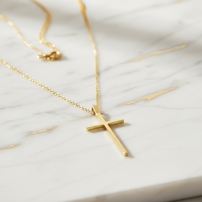 Tiffany Cross Necklace Yellow Gold (18K) No Stone Men,Women Fashion Pendant Necklace (Gold)