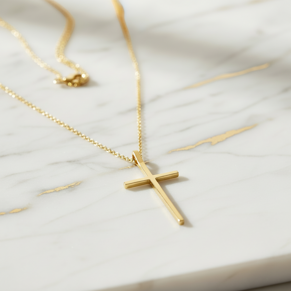 Tiffany Cross Necklace Yellow Gold (18K) No Stone Men,Women Fashion Pendant Necklace (Gold)