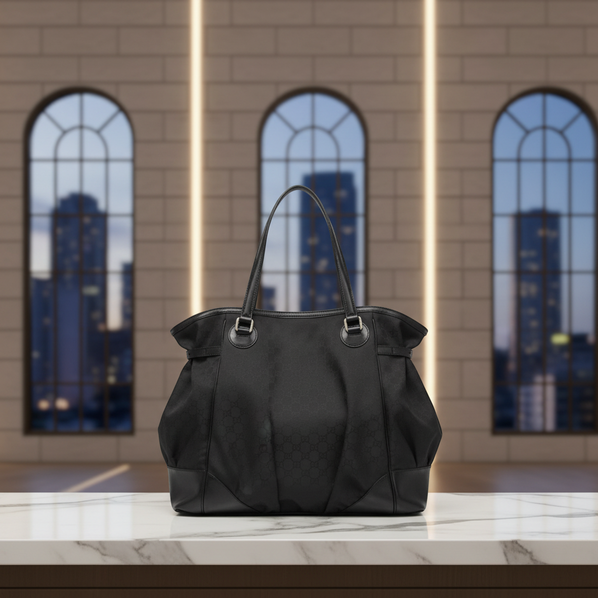 Gucci 257290 Women's Nylon,Leather Tote Bag Black