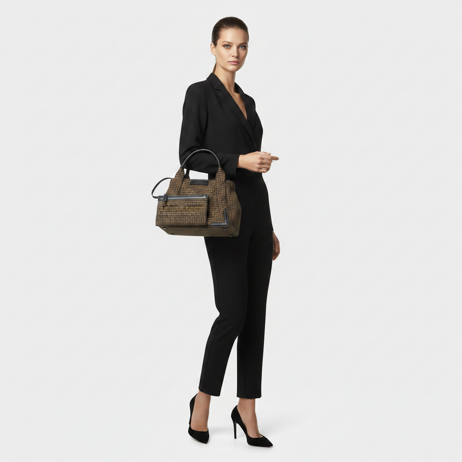 Balenciaga Navy Cabas S 339933 Women,Men Wool,Leather Handbag Brown,Green