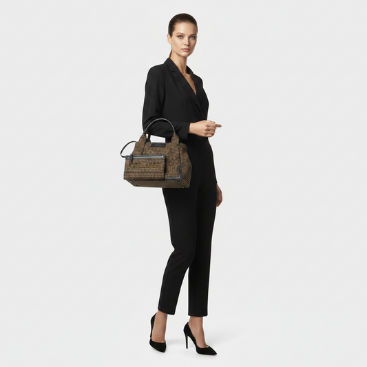 Balenciaga Navy Cabas S 339933 Women,Men Wool,Leather Handbag Brown,Green