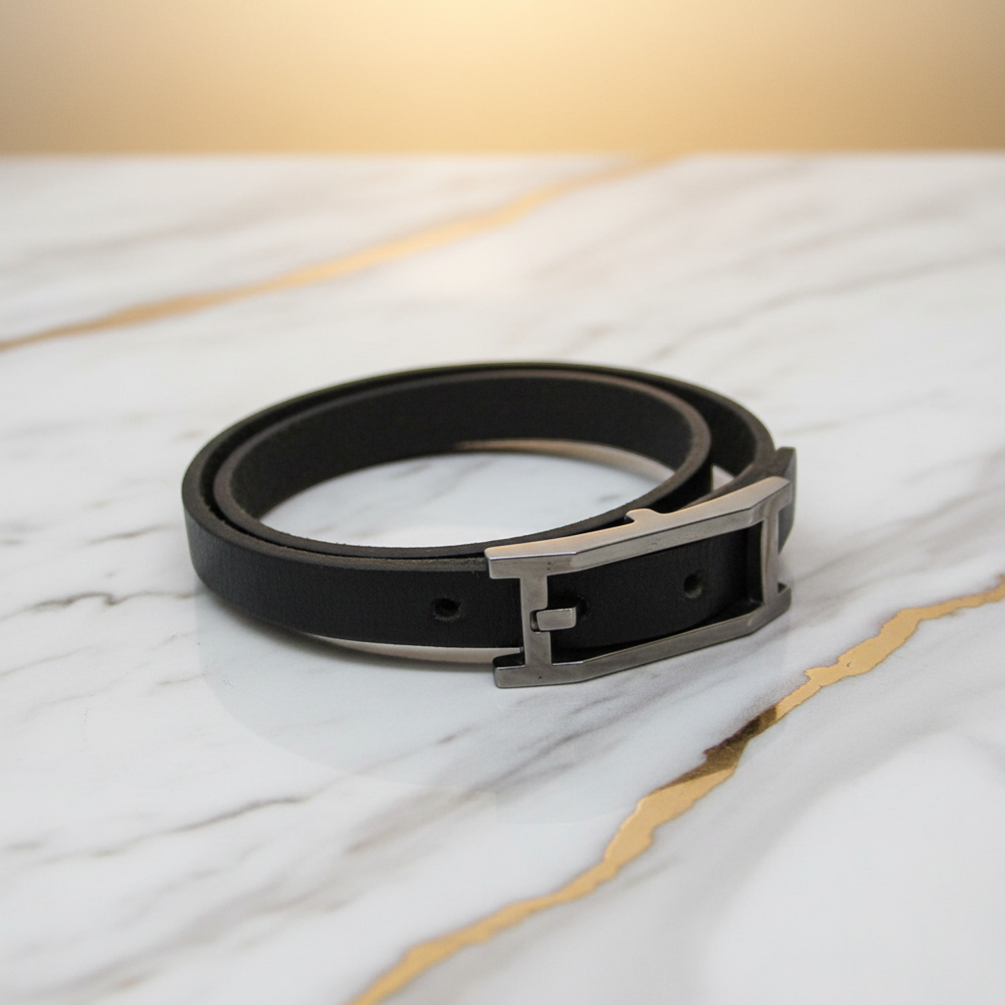 Hermes Hapi III Choker Leather,Metal Bangle Silver,Black