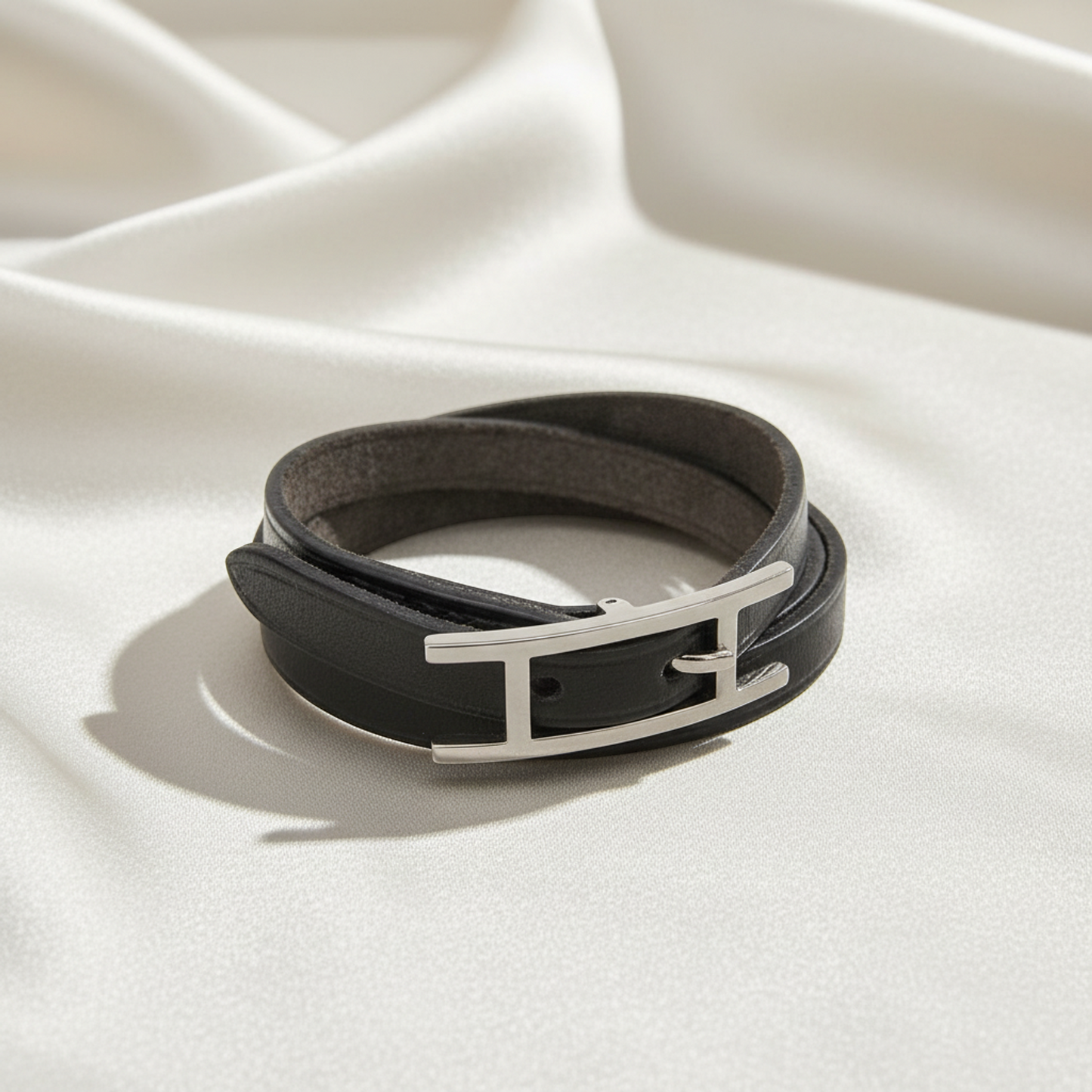 Hermes Hapi III Choker Leather,Metal Bangle Silver,Black