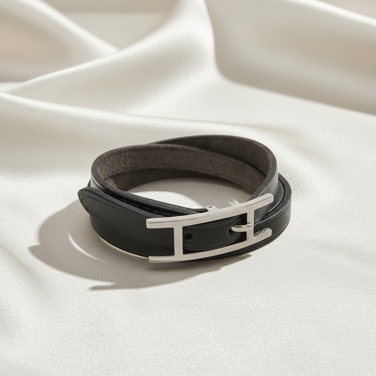 Hermes Hapi III Choker Leather,Metal Bangle Silver,Black