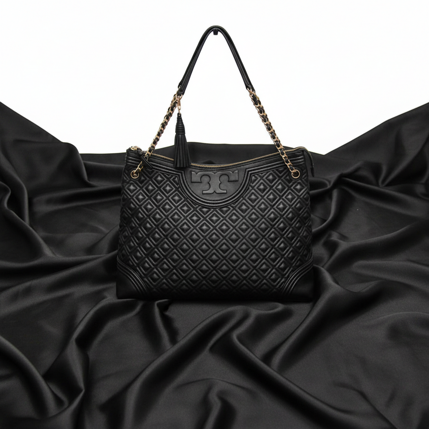 Tory Burch Quilted Chain Shoulder Bag Women's Leather Tote Bag Black