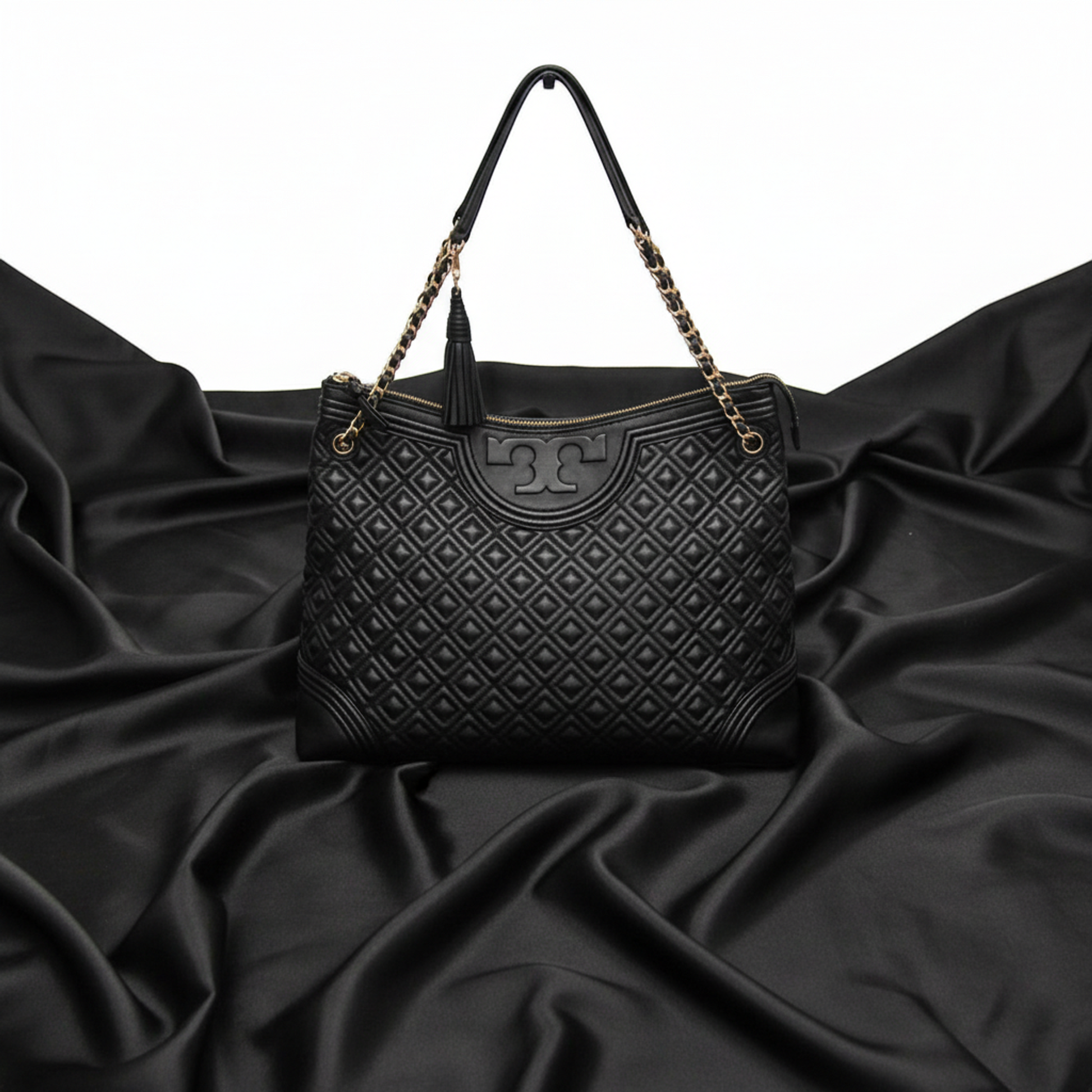 Tory Burch Quilted Chain Shoulder Bag Women's Leather Tote Bag Black