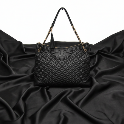 Tory Burch Quilted Chain Shoulder Bag Women's Leather Tote Bag Black