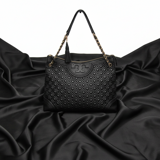 Tory Burch Quilted Chain Shoulder Bag Women's Leather Tote Bag Black