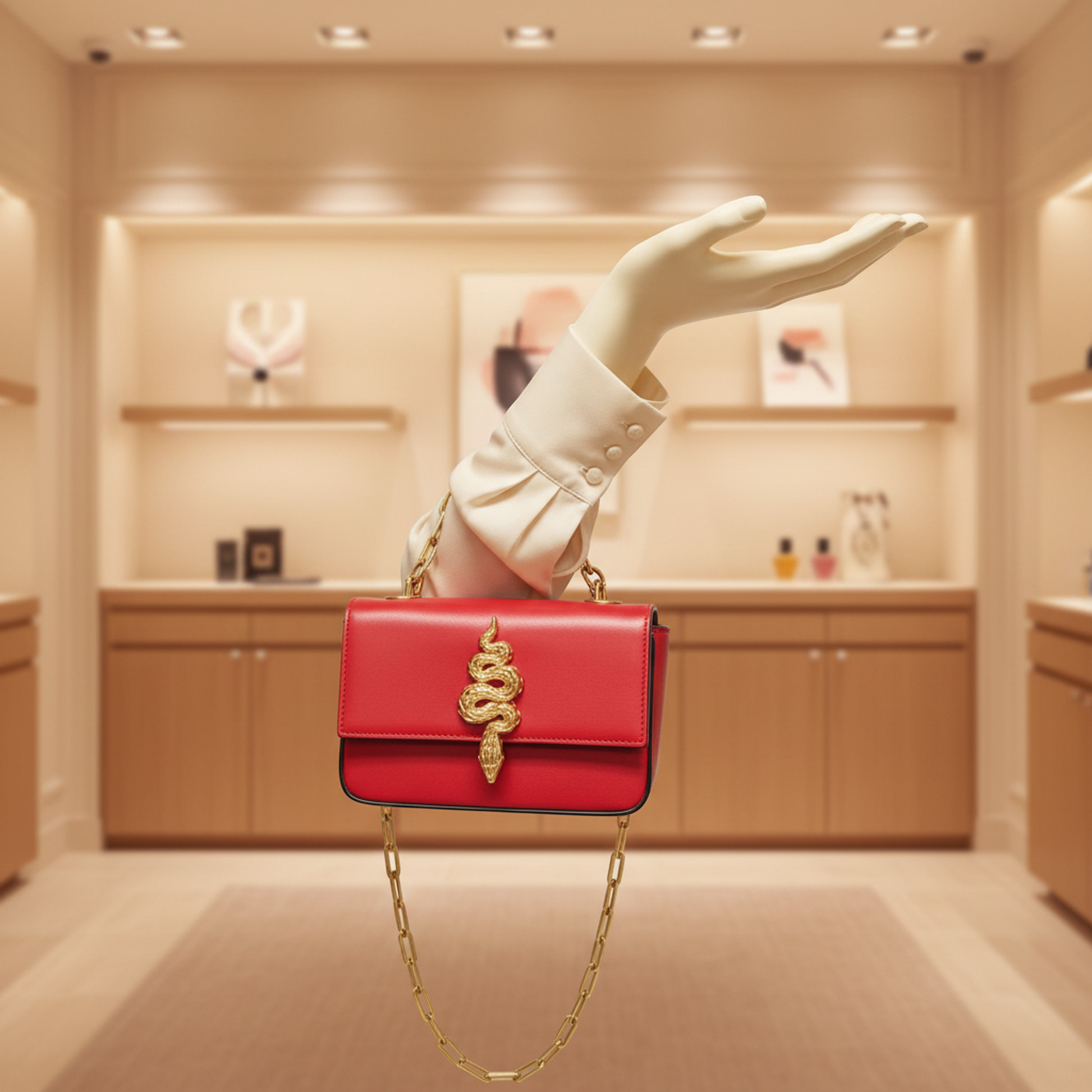 Valentino Garavani Snake Chain Shoulder Mini Bag TW2B0G26YTI Women's Leather Shoulder Bag Red Color