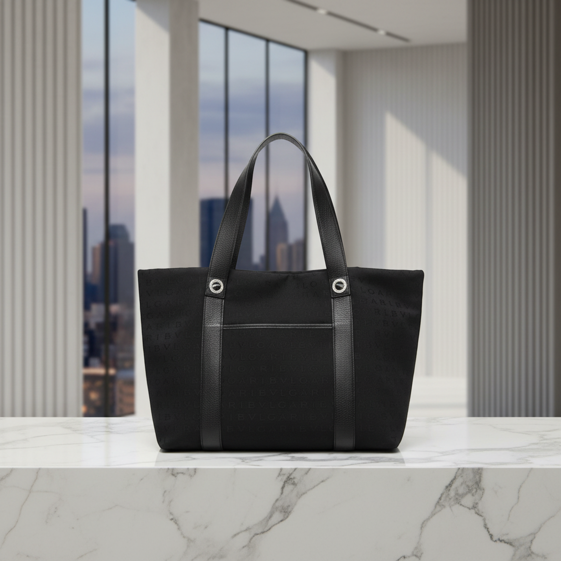 Bvlgari Logomania Women's Canvas,Leather Handbag Black