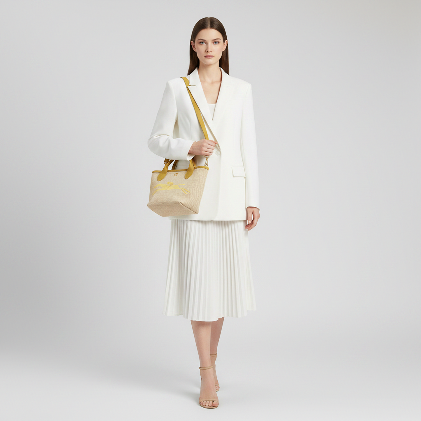 Longchamp Le Pliage Saint-Tropez XS 10162HYT452 Women's Polyamide,Leather Shoulder Bag Light Beige,Yellow