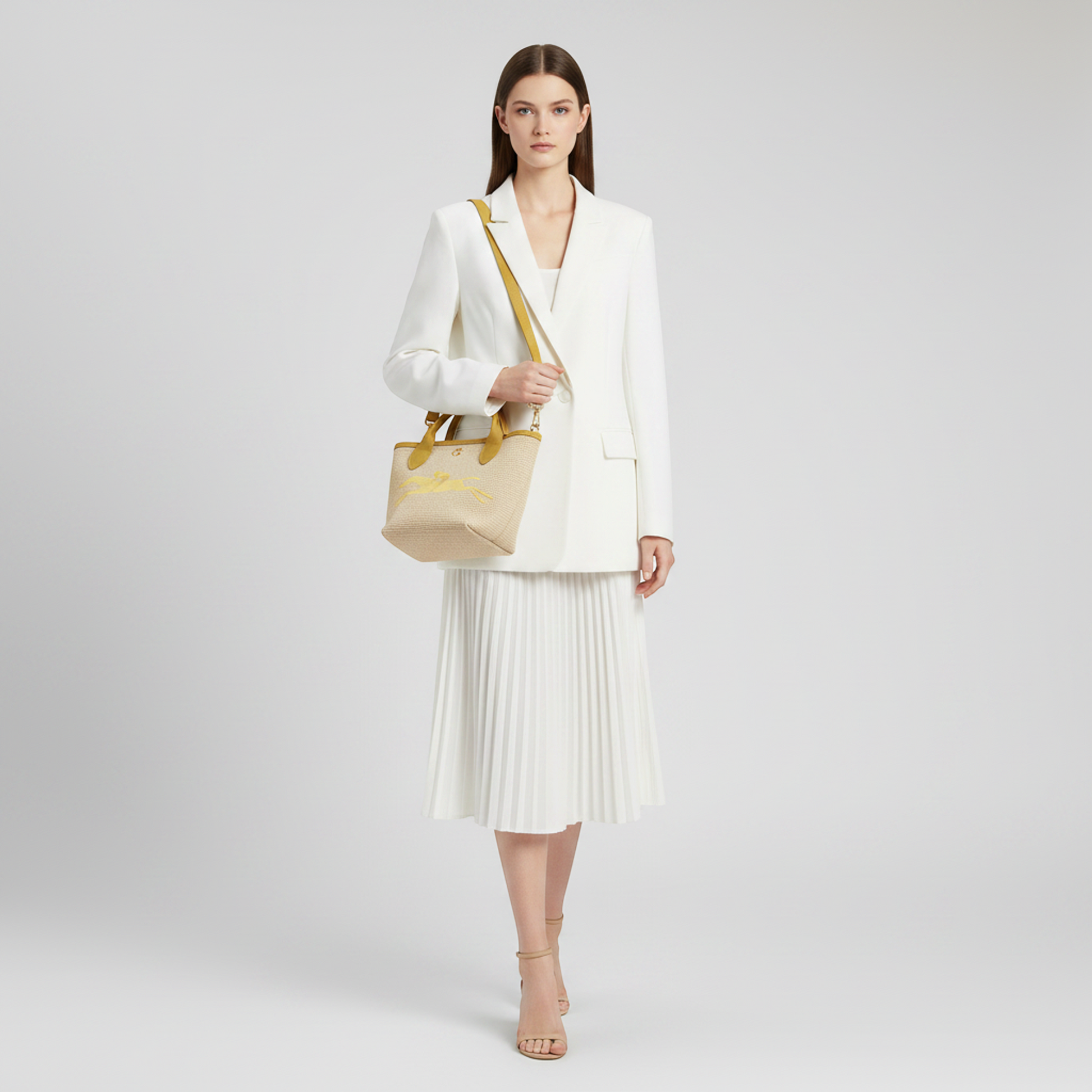 Longchamp Le Pliage Saint-Tropez XS 10162HYT452 Women's Polyamide,Leather Shoulder Bag Light Beige,Yellow