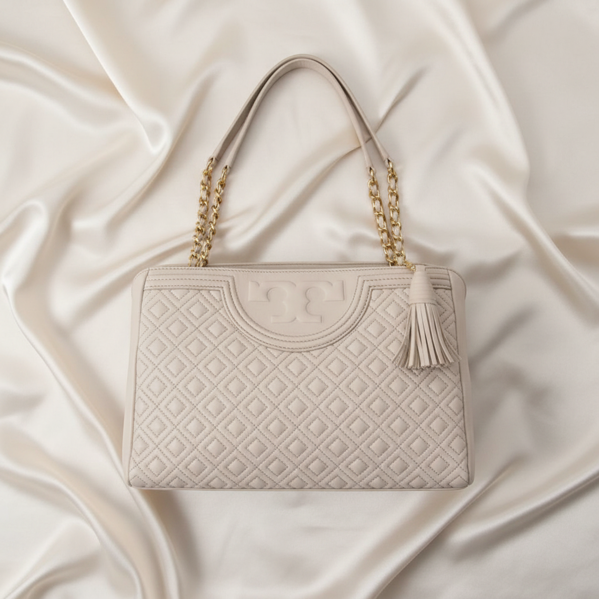 Tory Burch Fleming Chain Shoulder Tote Women's Leather Tote Bag Light Pink