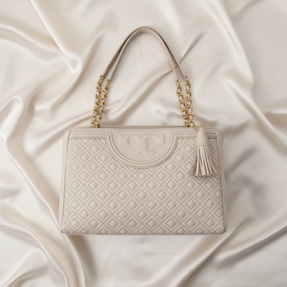 Tory Burch Fleming Chain Shoulder Tote Women's Leather Tote Bag Light Pink