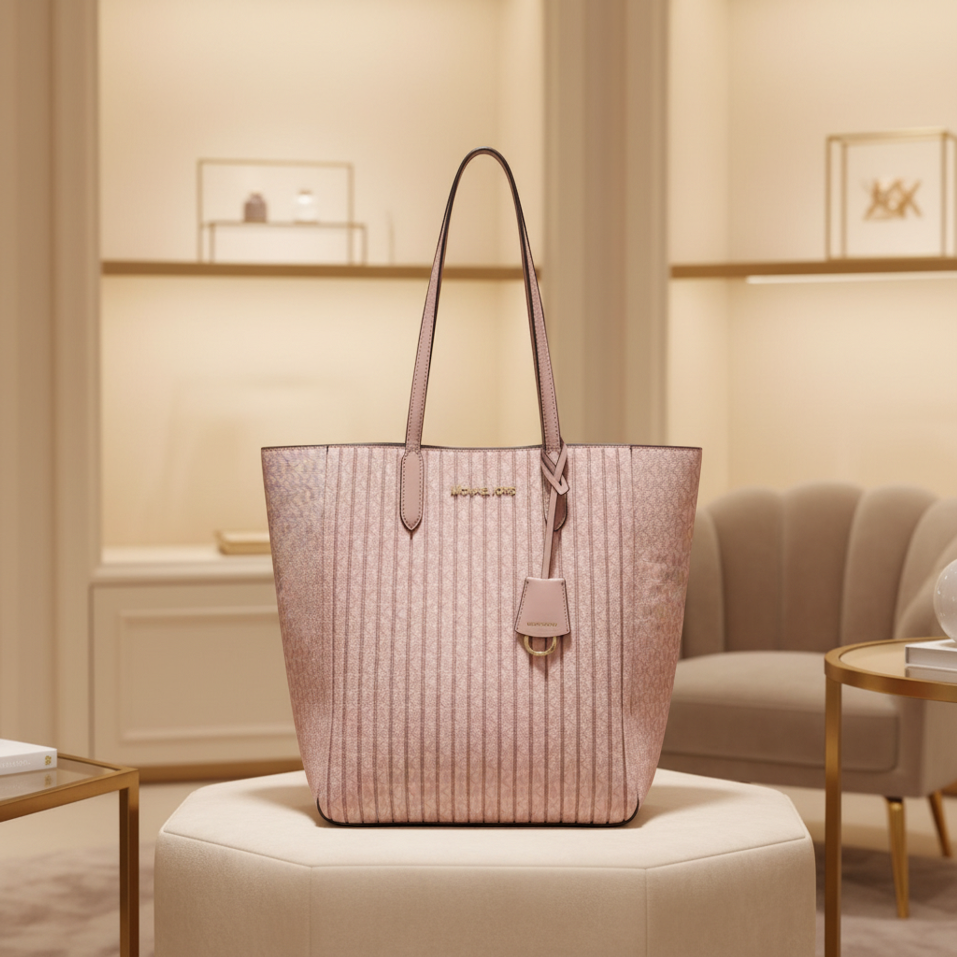 Michael Kors Sinclair Pleated Shopper Tote Large 30F1G5ST9V Women's PVC Tote Bag Pink